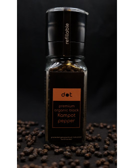Grinder Organic black Kampot pepper refillable and adjustable