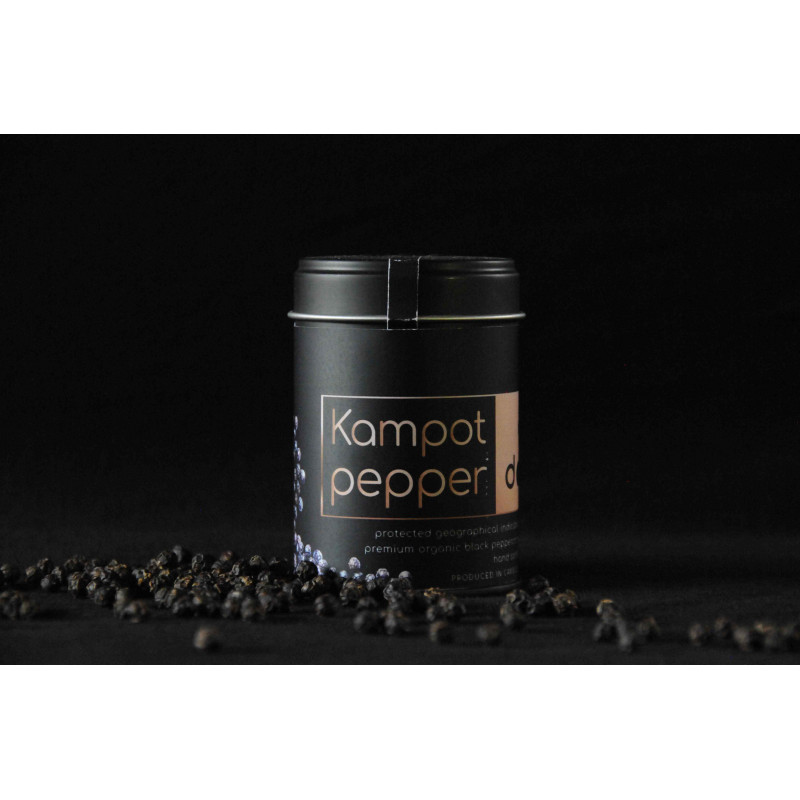 Tin box  organic black Kampot pepper